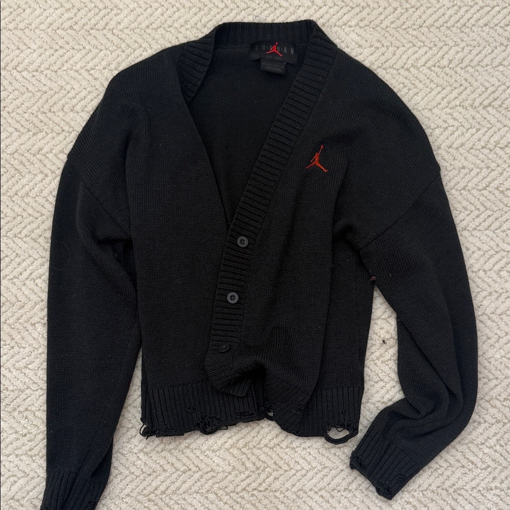 Jordan Black Cardigan with Red Jumpman Embroidery